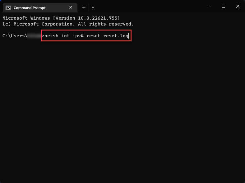 netsh int ipv4 reset reset.log